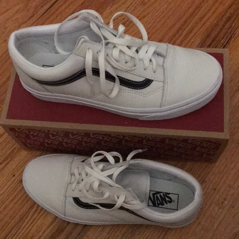 White Vans Old Skool with Black Stripe